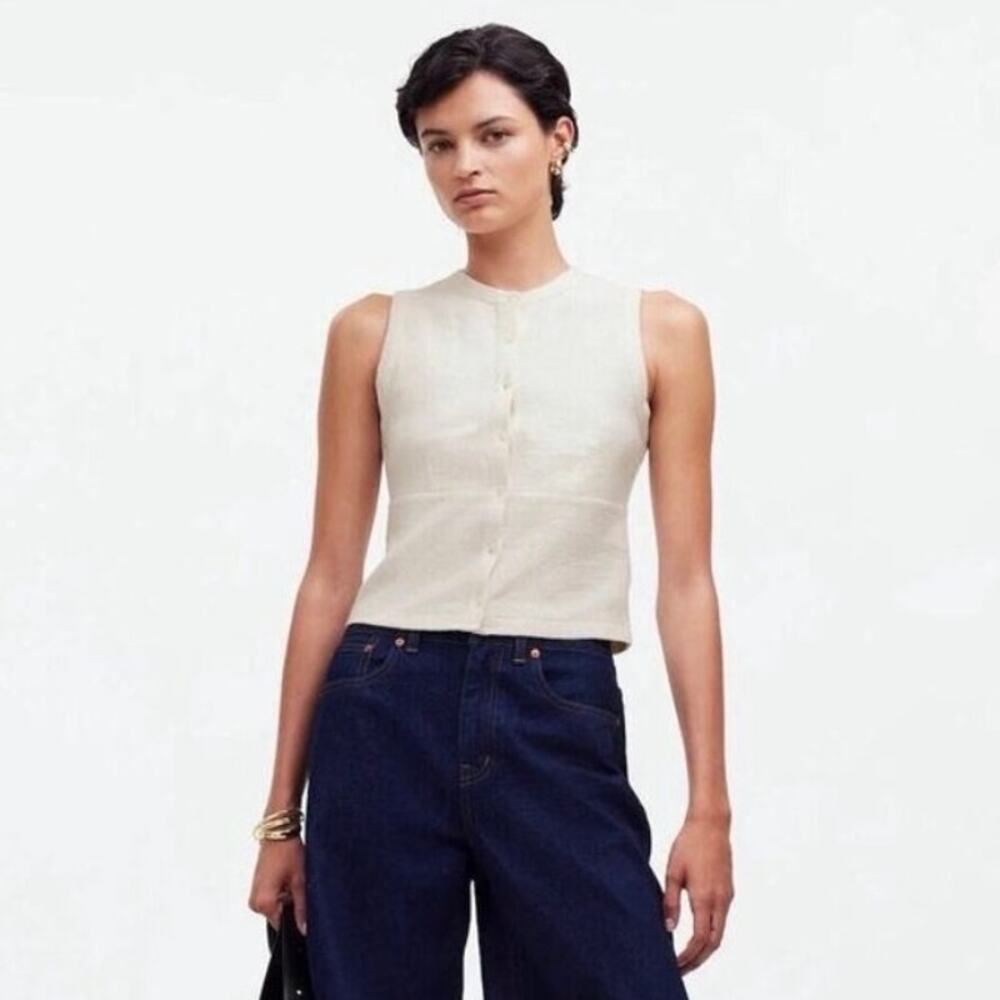 Madewell Split-Crewneck Cardigan Tank Lighthouse NP838 Medium‎ Minimal Capsule